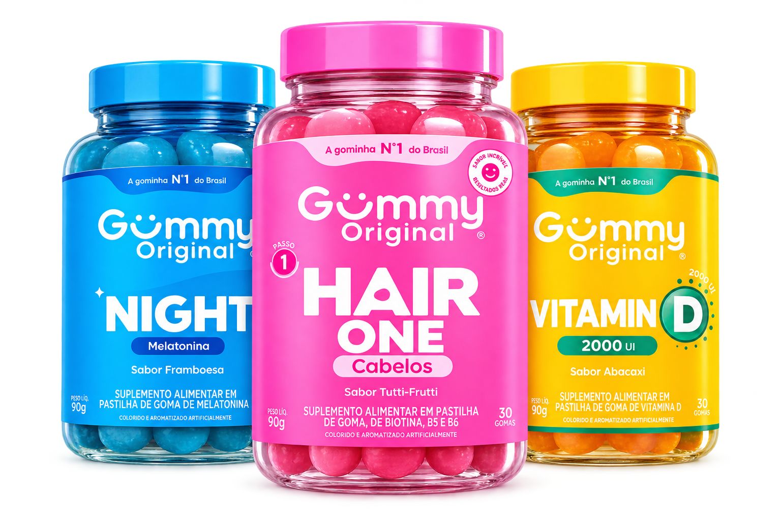 Kit Gummy® Night + Hair One + Vitamina D (3 potes)